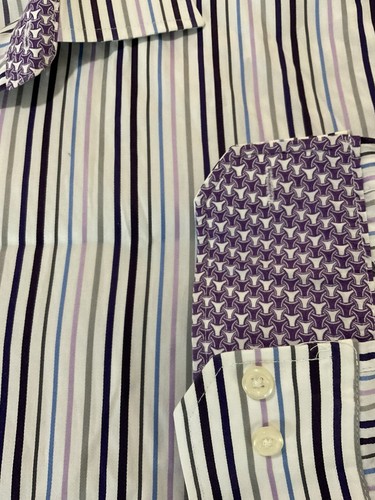 Tallia Multi-Color Purple Striped L/S Contrast Cuff Mens Shirt Sz XL - 17.5 - Picture 9 of 10