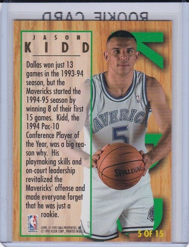JASON KIDD ROOKIE CARD 1994/95 Fleer Ultra RC Dallas Mavericks MAVS BASKETBALL - Foto 2 di 2