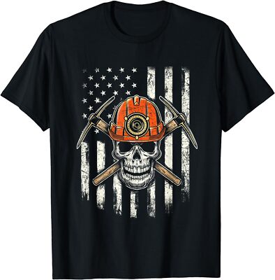 NEW LIMITED Coal Miner Skull Patriotic Flag Pitman Underground Mining T-Shirt