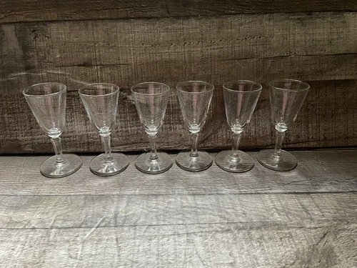 Set Of 6 Vintage Clear Glass Cordial Shot Glasses Brandy Whiskey Bourbon NICE