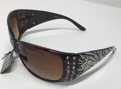 Woman’s Rinestone Incrusted Cross UV400 Sunglasses Multiple Color Choices. - Picture 3 of 12