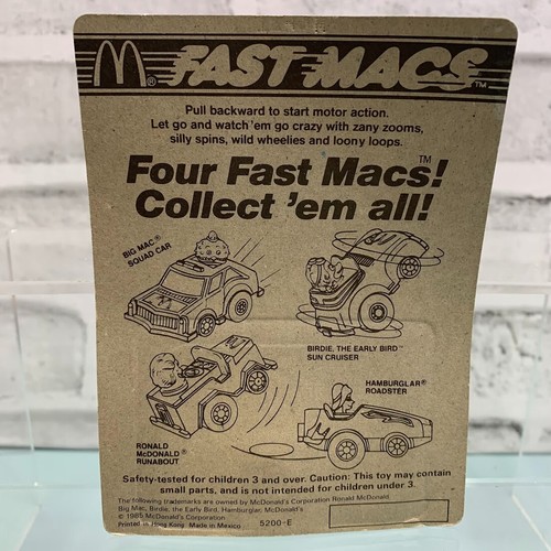 Vintage McDonalds 1985 Fast Macs Set of 3 Pull Back Cars Toys On Card New NIP - Picture 3 of 7