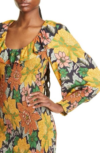 FARM Rio Exclusive Floral Mini Dress Longsleeve Medium Ruched Luxury Garden - Picture 2 of 9
