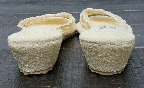 Vintage Madye's Wedge Natural Terry Cloth Slippers Small 5-6 Made In USA NOS - Picture 10 of 12