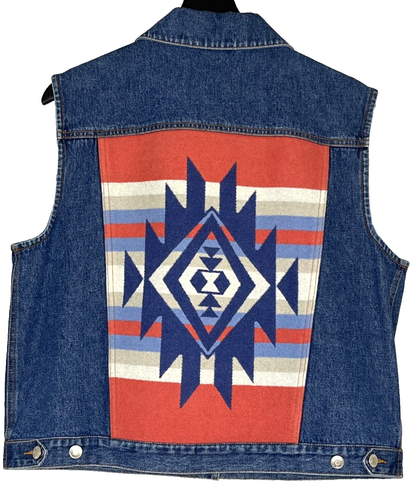 Pendleton Denim Vest Native American Navajo Wool Back Panel Women's Size Large - Picture 4 of 7