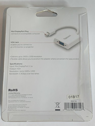 Gigaware Mini Display Port Male To VGA Female Adapter/Converter Cable, PC/Mac - Picture 11 of 12