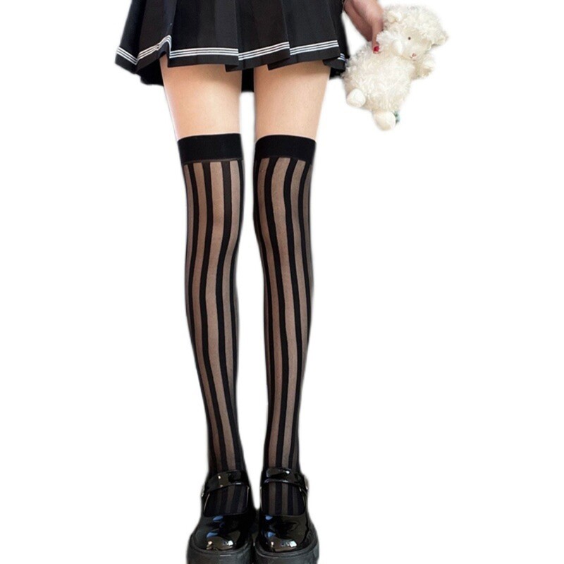 Vertical striped thigh high stockings sale