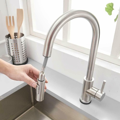 Kitchen Sink Faucet Pull Down Sprayer Single Handle Mixer Tap Stainless Steel - Picture 34 of 143