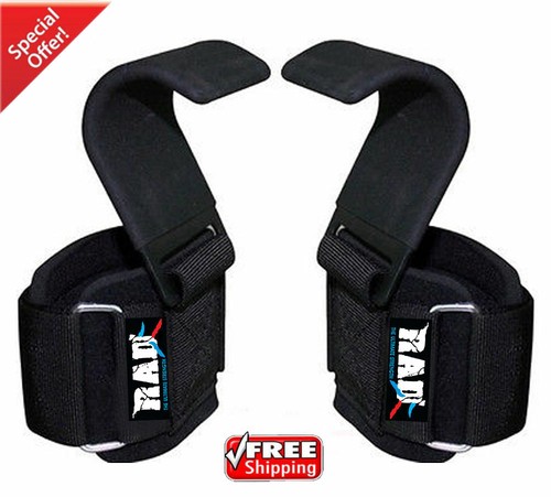Weight Lifting Hooks Gym Wrist Support Straps Power Gripper Chin Up Gloves - Picture 8 of 24