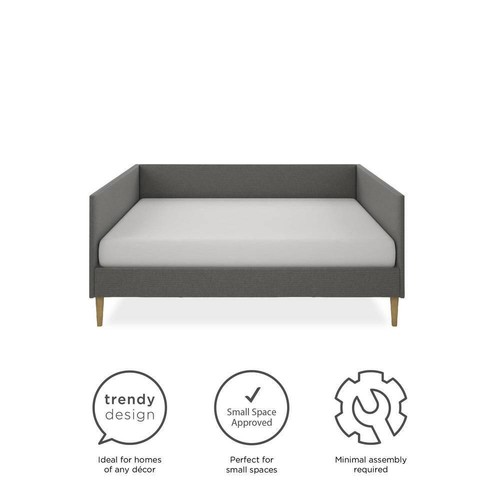 DHP Upholstered Queen Size Daybed 33" x 62.5" in Gray Linen w/ Wood Slat Base - Picture 7 of 8
