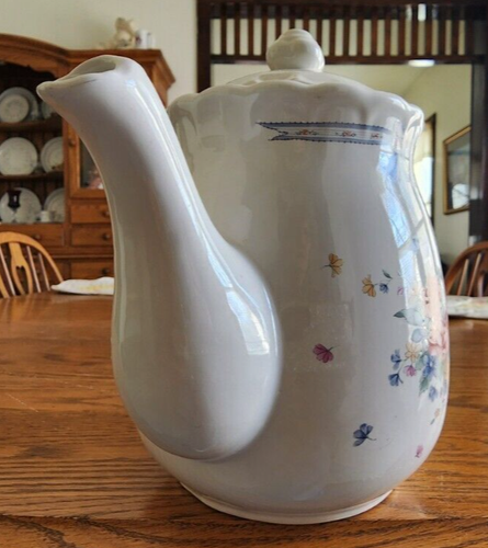 Blue Ashley Teapot Coffee Pot 1 1/2 qt. Stoneware? Porcelain? White Blue Pink ! - Picture 10 of 20