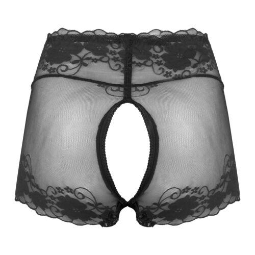 Sexy Women Sheer Lace Panties See Through Briefs Boy Shorts Crotchless Underwear - Picture 36 of 124