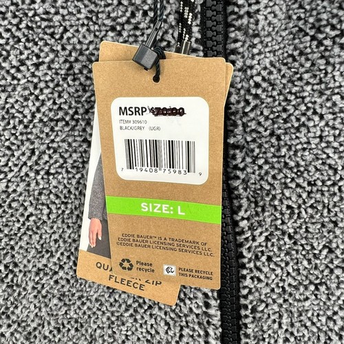 EDDIE BAUER Women’s Quarter Zip Fleece Black Grey SZ Large Pockets Classic NWT - Picture 6 of 21