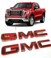 2PC Front Rear Red Black Emblem 2019-2024 GMC Sierra 1500 2500HD 3500HD Canyon
