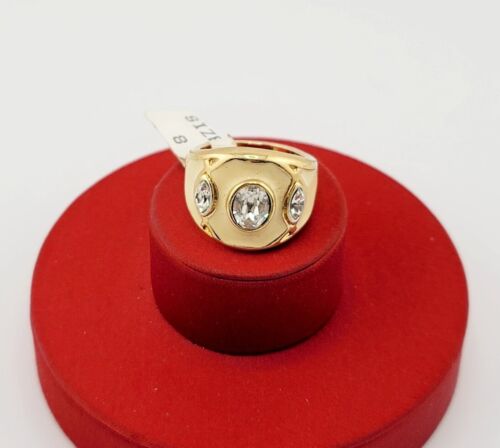 Vtg Sz 8 Ring Rhinestones Cream Enamel Roman Egyptian Treasure Theme Jewelry