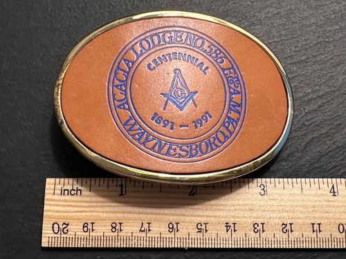 FIBBIA CINTURA CENTENARIO 1991 ACACIA LODGE #586 E &AM WAYNESBORO PA MASON B296 - Foto 7 di 7