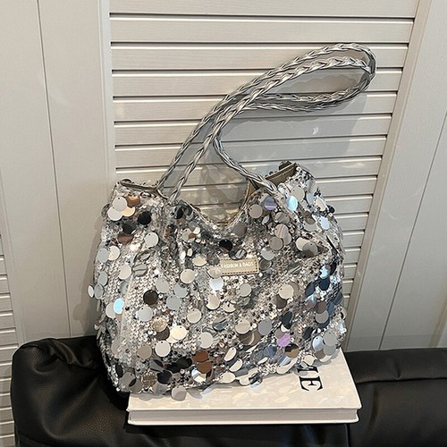 Sparkling Sequin Large Capacity Tote Bag Women's Zipper Closure Shoulder Bag GF - Picture 12 of 14