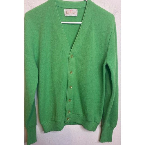 Vintage 70s Jantzen Grunge Shaker Knit Cardigan Sweater Opa SMALL Lime Green - Bild 1 von 3