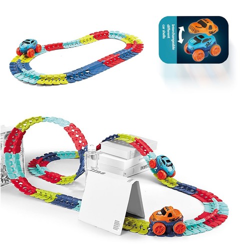 95 Teile/Set Autorennbahn Set Rennbahn Spielzeug für Jungen Kinder LED Leucht Rennwagen - Bild 2 von 8