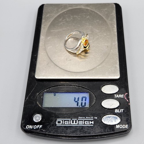 Signed Gold Plated Sterling Silver Citrine Enamel Bee Ring Sz 5.25 4g - Picture 12 of 13
