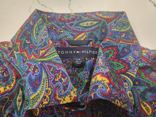 Tommy Hilfiger Shirt Mens L Button Down Paisley Long Sleeve Shirt 100% Cotton - Picture 2 of 7