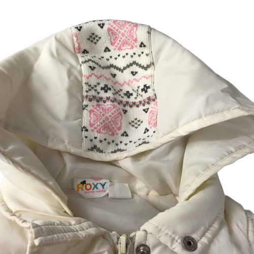 ROXY Zip Up Vest with Hood. Size Girl's L Ivory White with Pink Gray Fair Isle - Picture 8 of 10