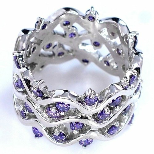 Fashion Women Silver Amethyst Engagement Wedding Rosebush Band Ring Purple - Picture 4 of 14