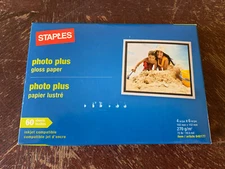 Staples Photo Plus Gloss 4x6 Inkjet Printer Photo Paper 64lb  #648177 60 Sheets