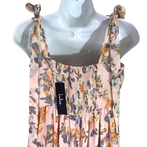Lulus Womens Pink Floral Print Tie-Strap Tiered Maxi Dress Size Small Prom Dress - Picture 11 of 16