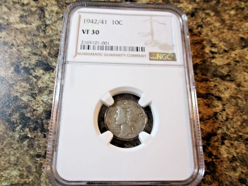 1942/1 MERCURY SILVER DIME 2 OVER 1 NGC VF 30    001