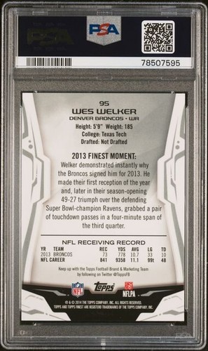 2014 Topps Finest 95 Wes Walker Gold Refractor #/75 PSA 10 Denver Broncos - Bild 2 von 2