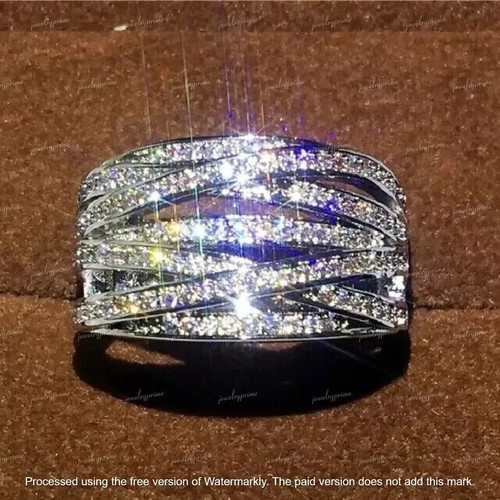 Lab-Created Diamond 2Ct Round Cut Women's Band Ring 14K White Gold Plated - Picture 3 of 4