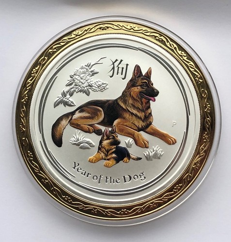 2018 Australia $8 Lunar II Year of the Dog 5 Oz Silver Colored Coin Golden Ring - Picture 9 of 9