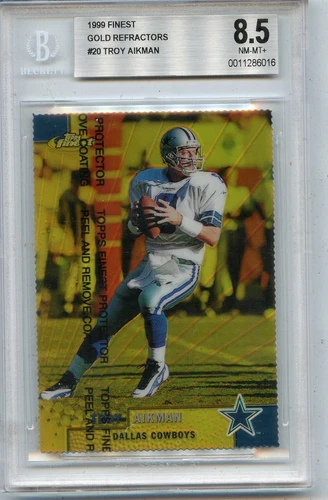 1999 TOPPS FINEST #20 TROY AIKMAN "GOLD REFRACTOR" #9/100 COWBOYS, BGS 8.5 (016)