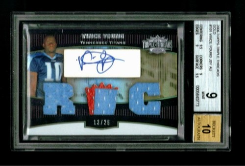 VINCE YOUNG GOLD TRIPLE THREADS SSP #D /25 2006 JERSEY BGS 9 MINT W/ 10 AUTO π