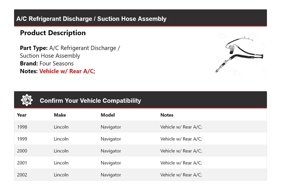 Conjunto de manguera de línea de succión de descarga Lincoln Navigator 1998-02 4 estaciones 1 Foto 2 de 4