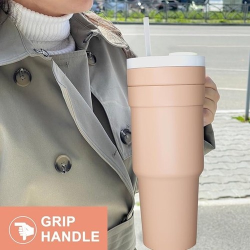 40oz Tumbler With Handle Straw Lid Insulated Tumbler Thermos Travel Coffee Mug - Picture 50 of 50