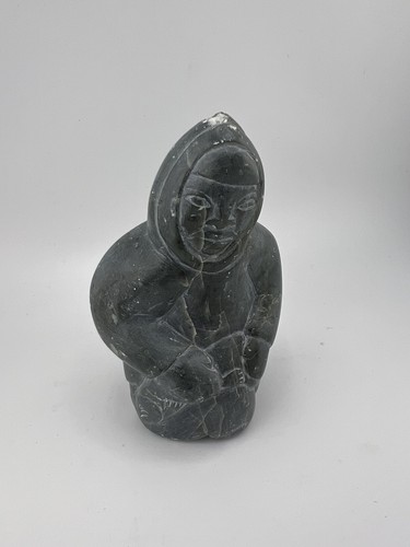 Scultura in pietra ollare intagliata a mano pesce inuit/eschimese - alta 5,5" - firmata - Foto 3 di 14