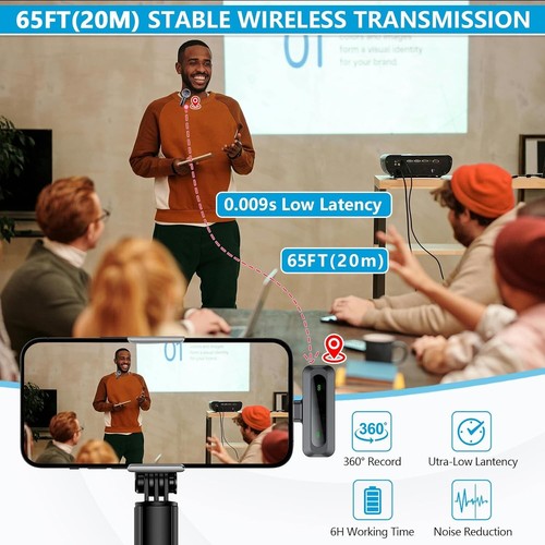 Micrófono Inalámbrico Mini Micrófono para Teléfono iPhone/Android, Pantalla LED Micrófono Lavalier - Imagen 6 de 7