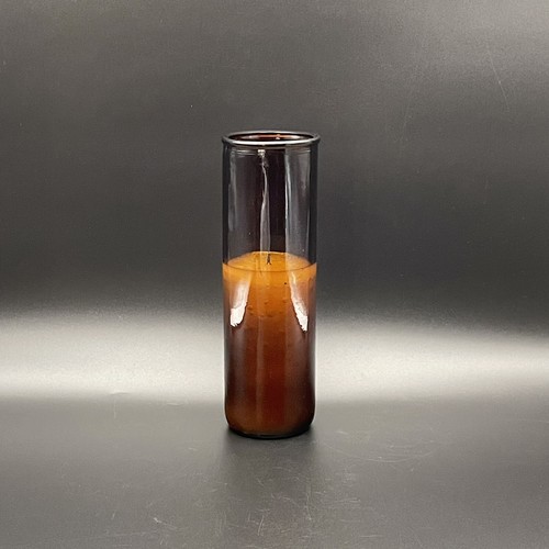 Vtg 1970's Tall 9” Brown/Amber Glass Burned Pillar Candle Jar Plain Amber Glass - Picture 1 of 12