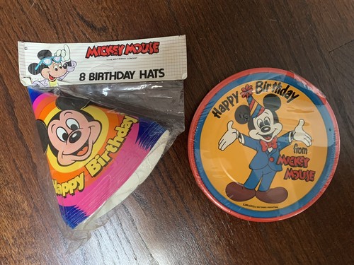 Vintage Neu im Karton Disney Mickey Mouse Geburtstag Hüte (8) Teller (8) Party Gefälligkeiten Karussell
