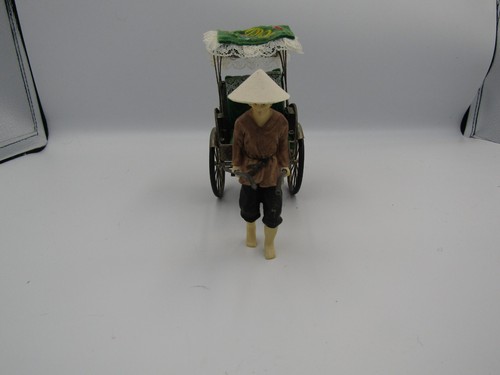 VINTAGE VIETNAM EMBROIDERED SLIVER RICKSHAW WITH MAN FIGURINE 6"×5" - Picture 4 of 9