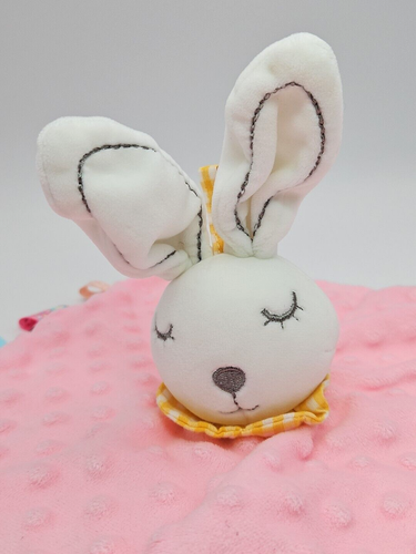Appease BUNNY RABBIT LOVEY Security Blanket Pink Teether Rattle Tag Soft Plush - Picture 2 of 13