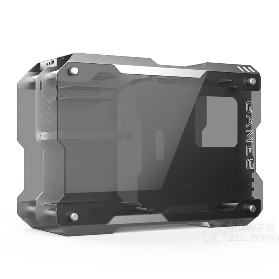 Aluminum Alloy Frame Tempered Glass Mini Computer Case Gaming ATX Matx PC Silver - Image 3 of 4