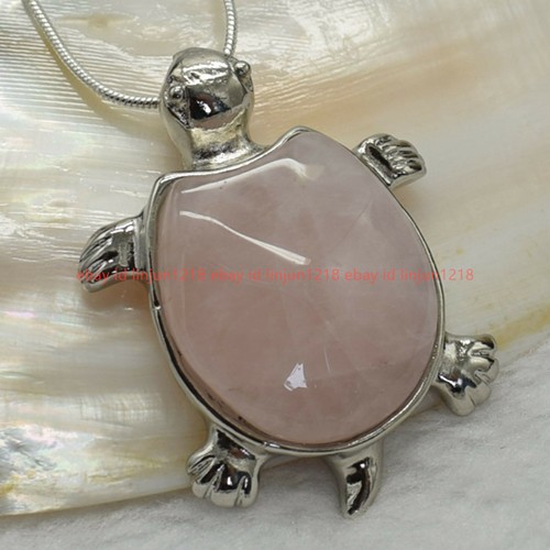 Natural Pink Quartz Turtle Gemstone Pendant 925 Silver Necklace 18'' - Picture 11 of 12