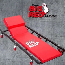 BIG RED Torin Rolling Garage Creeper 40" Padded Mechanic Cart, 6-Casters, Red