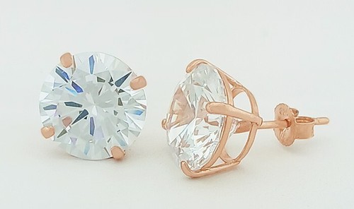 LAB CREATED 14.70 Cts WHITE SAPPHIRE STUD EARRINGS .925 SILVER (ROSE) - 12 mm - Picture 2 of 3