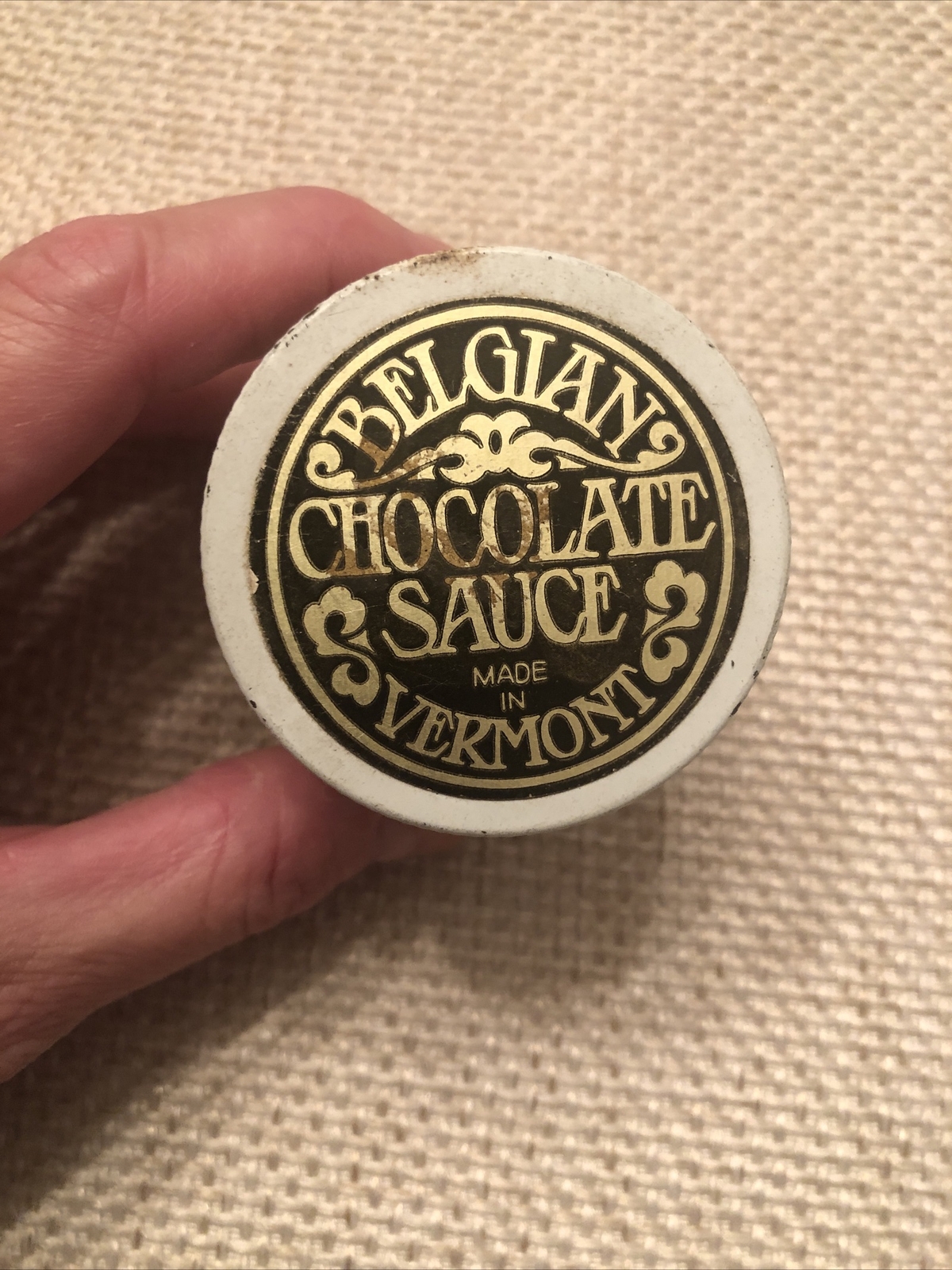 Vintage Belgian Chocolate Sauce Made in Vermont Jar Advertising