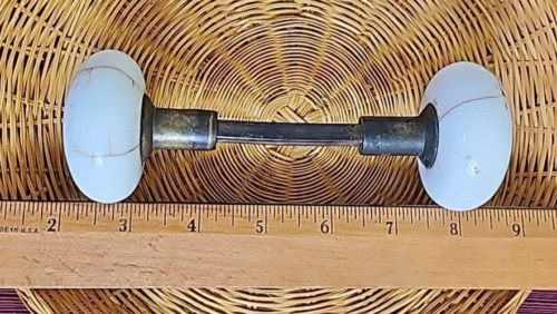 Paar Vintage Milchglas Runde Türklinken mit Pleuel, 2,5" Durchmesser - Bild 14 von 14