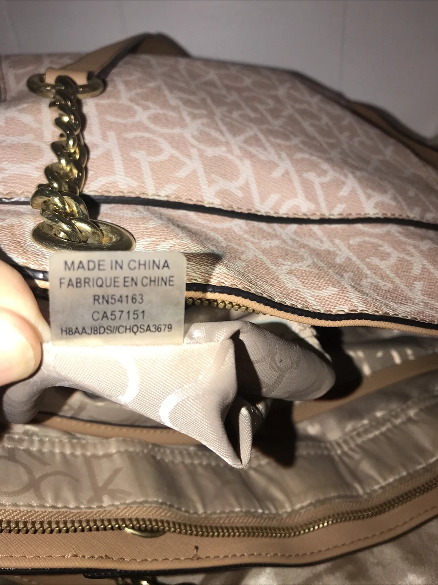 Calvin Klein CK Monogram Print Travel Tote Shoulder Bag Purse Pink